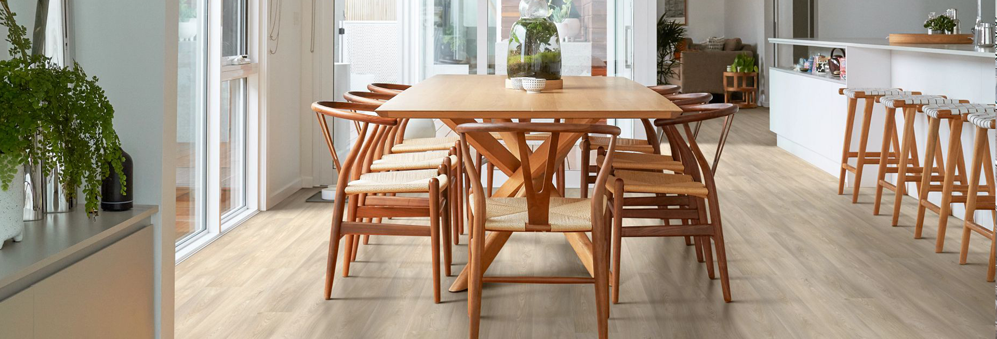 Dining room with wood-look luxury vinyl flooring from Floor Fashions of Virginia in the Charlottesville, VA area